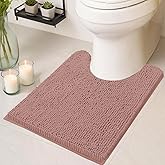 Flotstiga Toilet Rugs U Shaped Washable 20''x20'',Ultra Soft Absorbent Chenille Non Slip Contour Bathroom Rugs for Toilet,Dry Quickly, Machine Washable Bath Mats,Dusty Rose