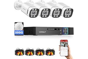 VORGUT Wired Security Camera System Outdoor, 4 Channel 5MP Lite AHD TVI DVR Recorder with 500G HDD, 4pcs Wired Surveillance CCTV Bullet Camera Indoor Outdoor, Smart Motion Detection, Night Vision