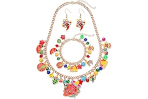 VOGUEKNOCK Mexican Jewelry Set Cinco De Mayo Charm Necklace Bracelet Fiesta Dangle Earrings Carnival Holiday Jewelry Gifts for Women