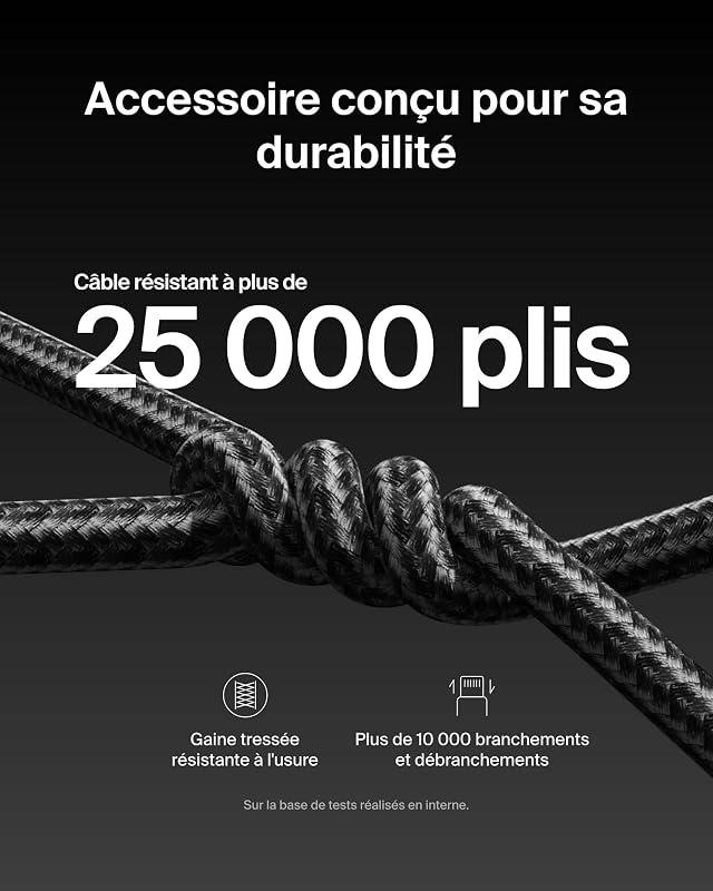 Pack de 2 Câbles USB-C vers USB-C avec gaine tressée (1,5 m, 240 W, doux au toucher, souple, recharge rapide, pour iPhone 17 et iPhone 16, Galaxy S25, Pixel 10, iPad Pro, etc., noir)