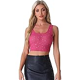 Allegra K Sheer Mesh Top for Women's Party Club Sleeveless Scoop Neck Glitter Star Crop Tops