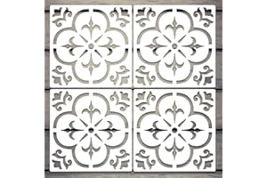 LEYHOONEY 4 Pieces 8 x 8 Inches Reusable Floor Stencils for Painting Front Porch, Floors, Patios, Walls, Tile, Wood, Tile Stencil, Boho Stencil, Wall Stencils for Painting Home Wall Decor Art (Mandala Style)
