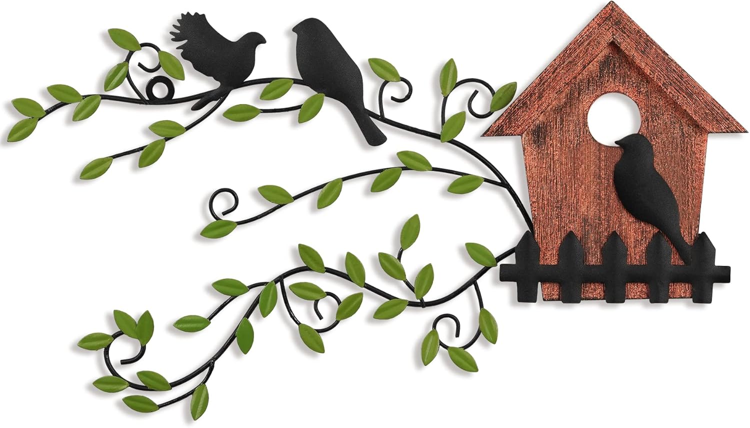 Plaques & Wall Art - WGFKVAS Metal Birds Leaf Wall Decor, Birdhouse Vine Olive Branch Leaf Wall Art, Cast Iron Scroll Sculptures Hanging Decorations for Outdoor, Indoor, Garden, Back Yard, Patio