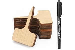 KINGLAKE 60 Pcs Bamboo Plant Labels,Garden Plant Labels,Garden Plant Markers,T-Type Tags Nursery Garden Labels,Wood Plant Labels,Waterproof Garden Signs for Vegetable Garden Plants with a Marker Pen