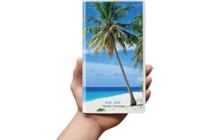 ADUN Stationery Pocket Calendar 2025-2026 Planner, Daily Weekly Monthly Planner Jan 2025 to Dec 2026 (3.7" x 6.7") Page Size, Daily Planner 2025 for Purse - Coconut Tree