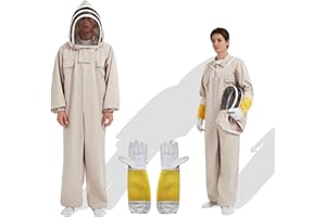 QHZHANG Professional Bee Suit for Men Women, Big Boys Big Girls Beekeeping Suit Beekeeper Suit with Glove &Ventilated Hood(S- 4'6""-4'8""), Beige