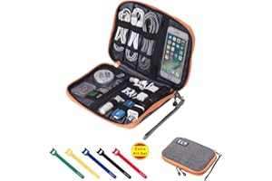 SUNSIR Travel Cable Organizer Bag Waterproof Portable Electronic Accessories Organizer for USB Cable Cord Phone Charger Headset Wire SD Card with 5pcs Cable Ties(Orange)