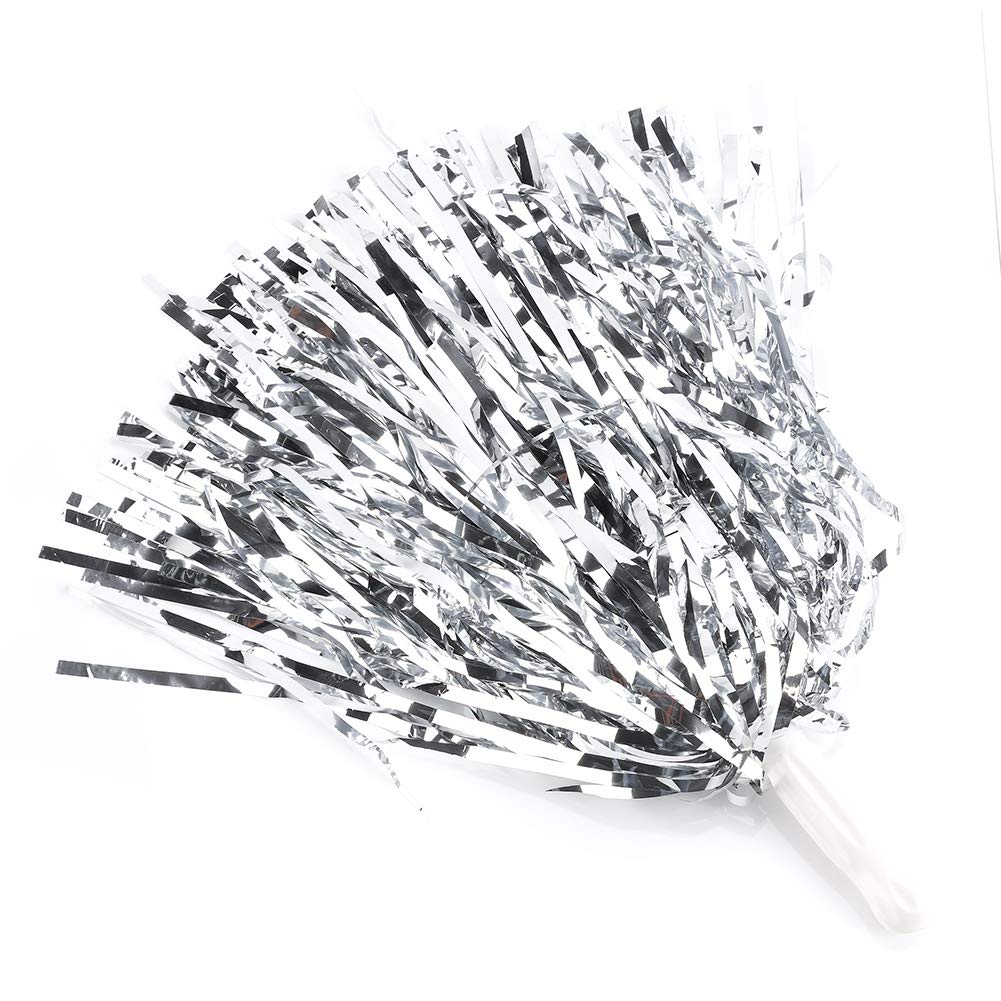 Tbest 6/12pcs Cheerer Pom Poms Flower Hanging Cheering Poms Metallic Foil Pom Poms Squad Cheer Sports Party Dance Useful Accessories(Silver 12)