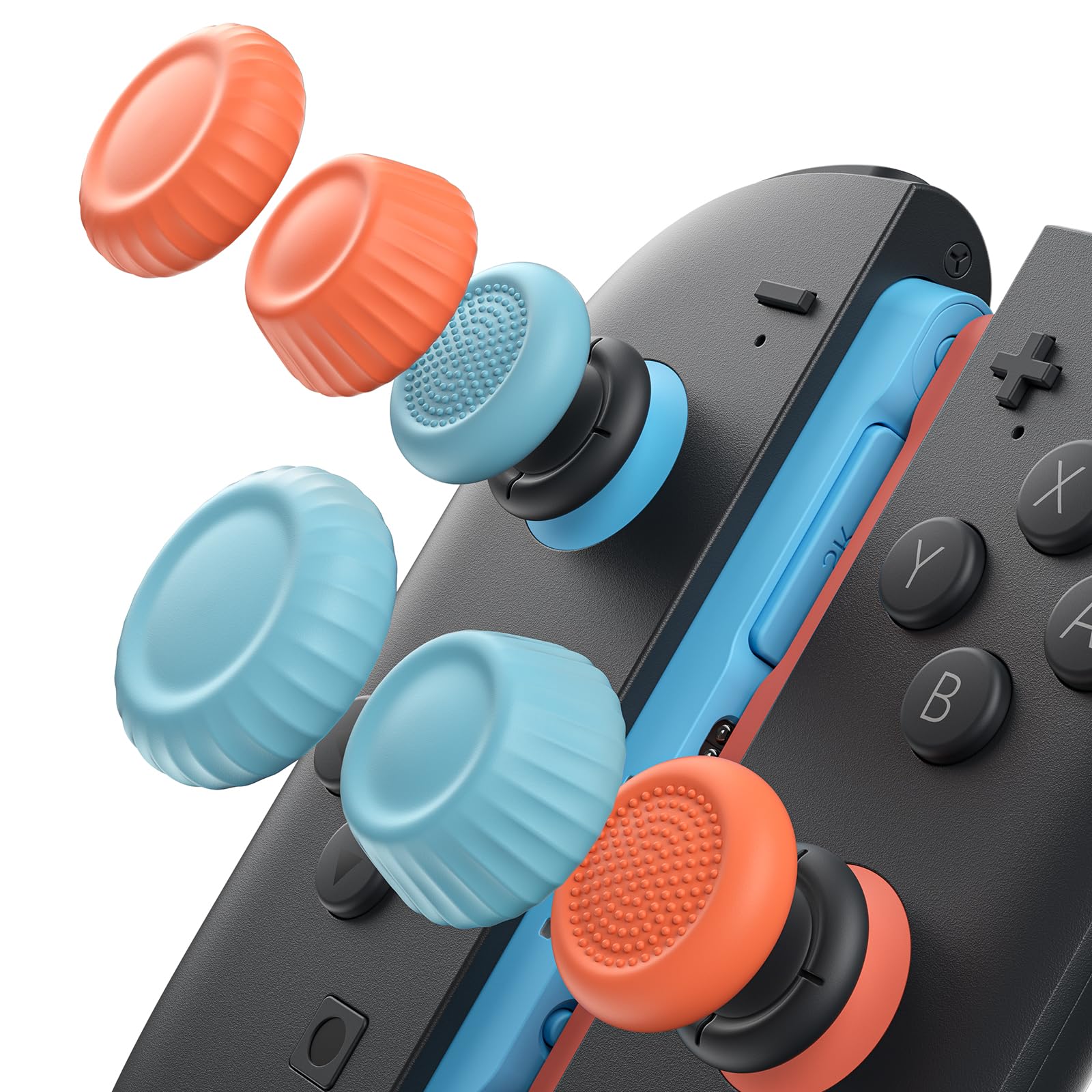 JSAUX Thumb Grips for Nintendo Switch 2 (2025), Switch Thumb Grip Caps, Ergonomic Design, Enhanced Grip, Comfortable & Durable, Joycon Grip Button Stick Cover - Blue and Orange, 3Pairs(6pcs)