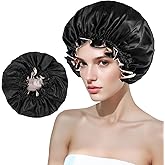 Silk Bonnet for Sleeping, Soft Double Layer Reversible Satin Bonnets, Adjustable Bounce Curl Loose-Fitting Sleeping Cap for Women Long Curly Braid Hair Natural Curly Hair Care (Black)