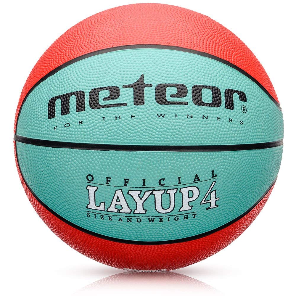 meteor Layup Basketball – Durable Rubber Surface for Outdoor & Indoor Play – Mini Ball Deep Grooves for Better Grip – Colorful Design for Visibility – Basket ball - Size 4 - Green/Red