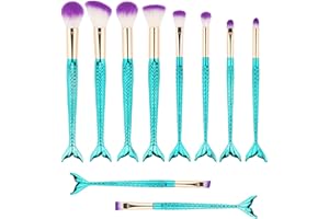 G-TEXNIK Mermaid Makeup Brushes, 10PCs Professional Premium Makeup Brush Set Foundation Powder Eyeshadows Blending Blush Skin Care Products Brushes (Blue)