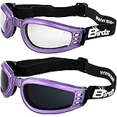 Birdz 2 Pairs of Eyewear Cardinal Women's Purple Padded Motorcycle Goggles with Super Dark & Clear Lenses