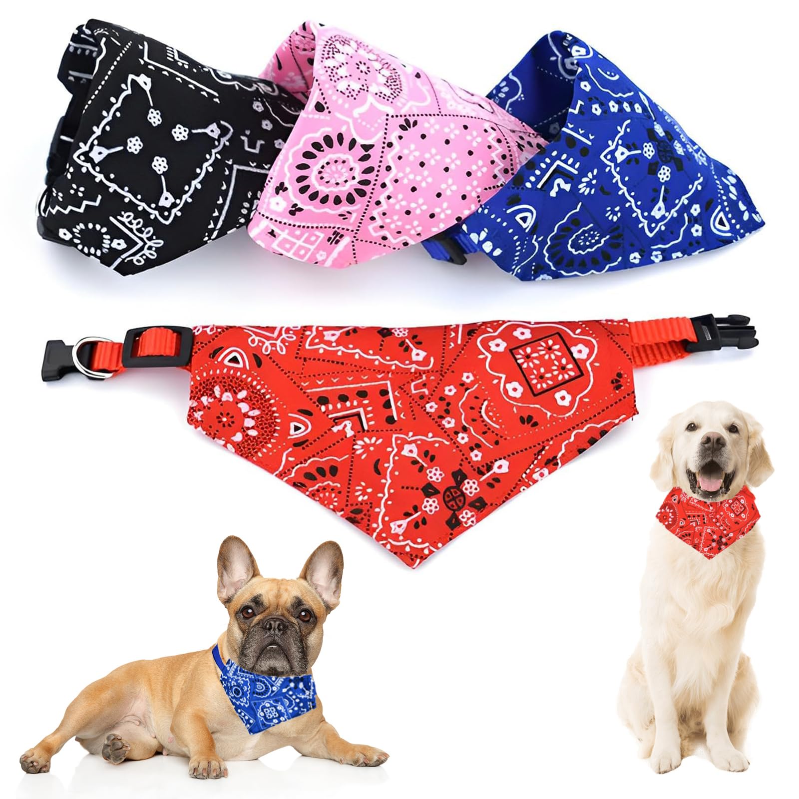 4 Pcs Dog Bandanas for Small Dogs, Dog Bandana Collar Boho Dog Scarfs, Washable and Adjustable Kerchief Set for Dogs Cats Pets Outdoor Daily Use