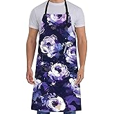 ainori Floral Apron for Women with Purple Rose,28x33in,Elegant Flower Kitchen Aprons with 2 Pockets, Oxford Fabric,Dark Adjustable Apron for Cooking Baking Gardening Chef,Gifts for Mom Wife
