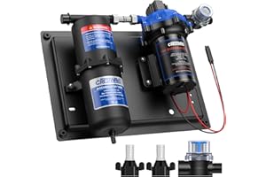 CrestWave RV Water Pump 12V DC 7GPM 70PSI and 1L 125PSI Pre-Pressurized Accumulator Tank, Quiet RV Water Pump and Accumulator Tank System for RV Camping, Boat, Kitchen, Bathroom