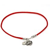 Red Protection & Positive Energy Anklet for Women on Silk String - Sterling Silver Coin Charm & Hamsa Hand Ankle Bracelet for Protection - 9.5" Length with Spring Ring Clasp