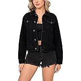 HOCAIES Women Basic Button-Up Washed Denim Jacket Classic Outerwear Trucker Jean Coat