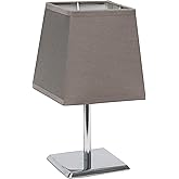 Simple Designs LT2062-GRY Mini Chrome Squared Empire Fabric Shade Table Lamp, Gray