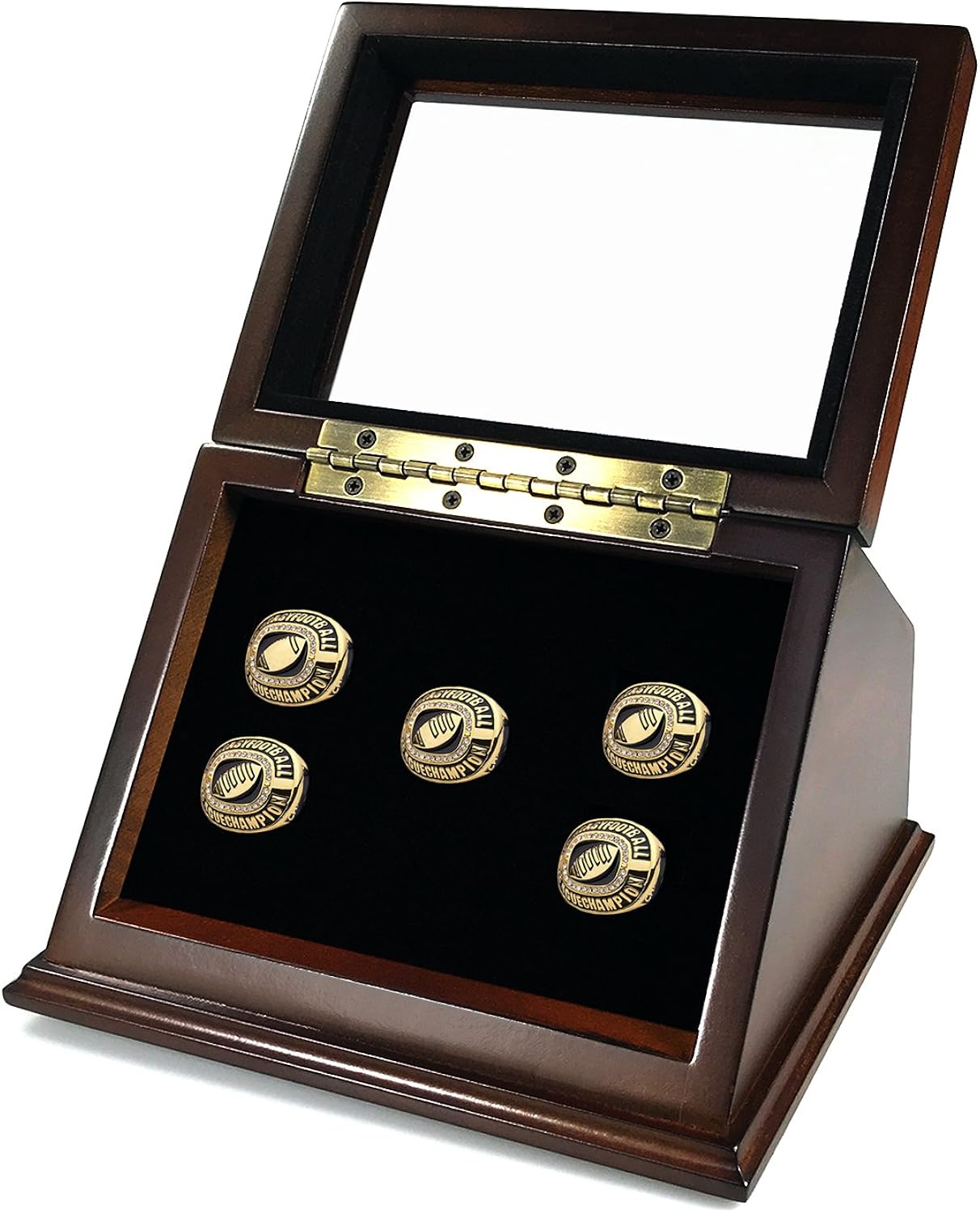 Championship Ring Display Case Box 5 Rings and 3 Rings Wood