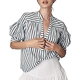 Freyhem Womens Summer Pleated V Neck T Shirts Short Sleeve Casual Loose Blouses Striped Tunics Swing Top