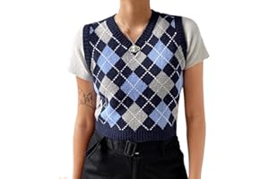 Hyipels Women's Sweater Vest,Y2K Sleeveless Pattern Preppy Style Knitted Crop Tank Top for Girl