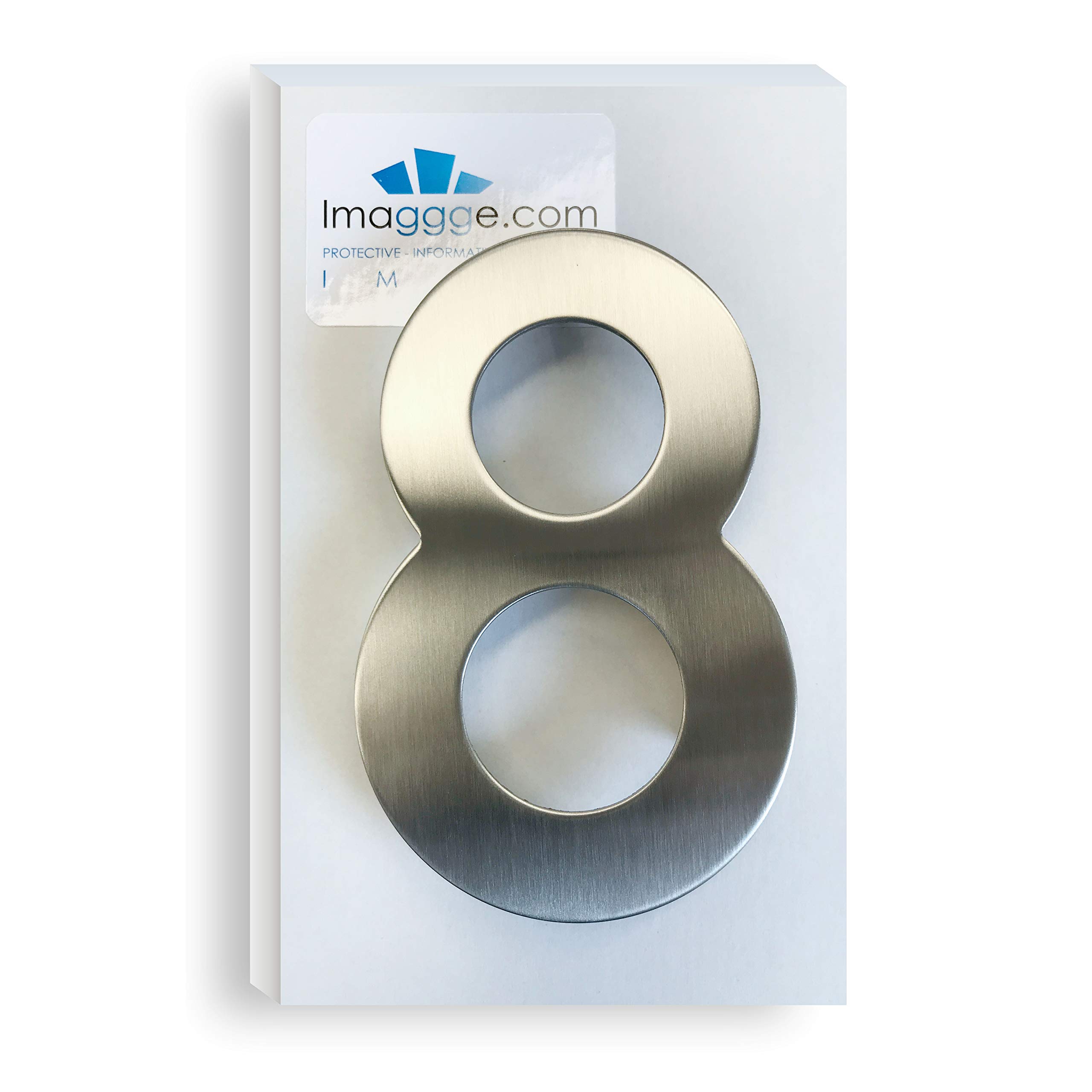House Number - Heigth 5.9 Inch/15 cm - Brushed Stainless Steel - Quality Stainless Steel 304 - Easy to Install with 2 INOX Screws Included - Number 8 - Eight
