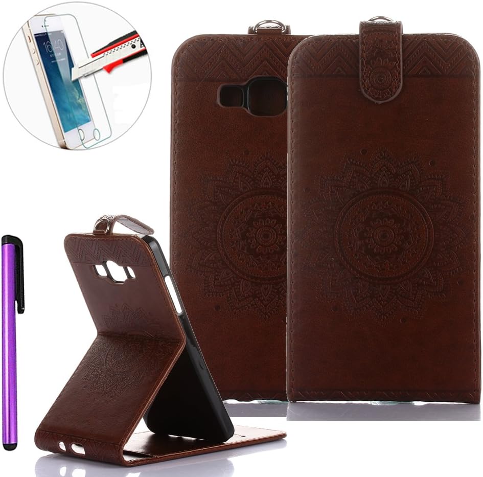 Galaxy A5 Case,Flip Case Cover for Galaxy A5 (2015),Leather Case for Samsung Galaxy A5,Samsung Galaxy A5 2015 [Vertical Flip] Case Cover,NEWSTARS Elegant Mandala Flower Pressed Flower Premium PU Leather [Up-Down Flip] Stand Case Cover for Galaxy A5 2015 [+1Pcs Stylus Touch Pen+1Pcs Screen Protector].Mandala Brown