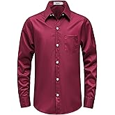 AOTIK Boys Stretch Soft Dress Shirts Wrinkle Free Long Sleeve Button Down Shirts with Pockets for School Prom