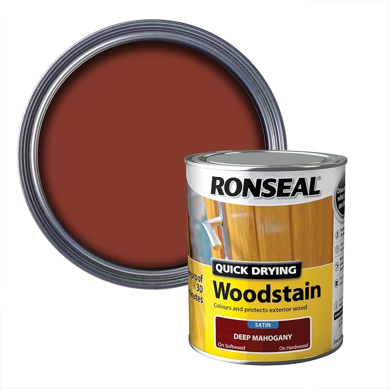 Ronseal Quick Drying Woodstain Deep Mahogany Satin 750ml Paint Varnish