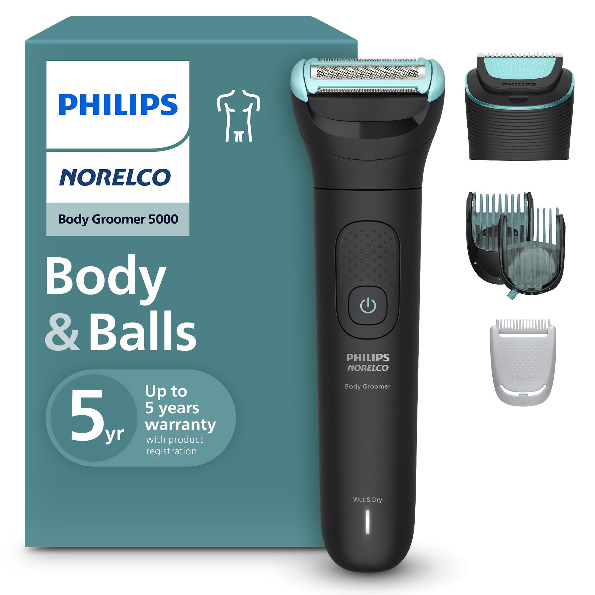 Photo 1 of Philips Norelco Body Groomer 5000 Series, Intimate Hair Shaver & Trimmer for Men with Interchangeable & Adjustable Full Body Trim & Shave Heads, 100% Showerproof, BG5490/50