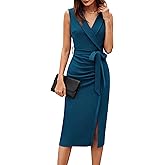 GRACE KARIN Women's Wear to Work Sleeveless Ruched Bodycon Office Pencil Midi Dresses with Belt
