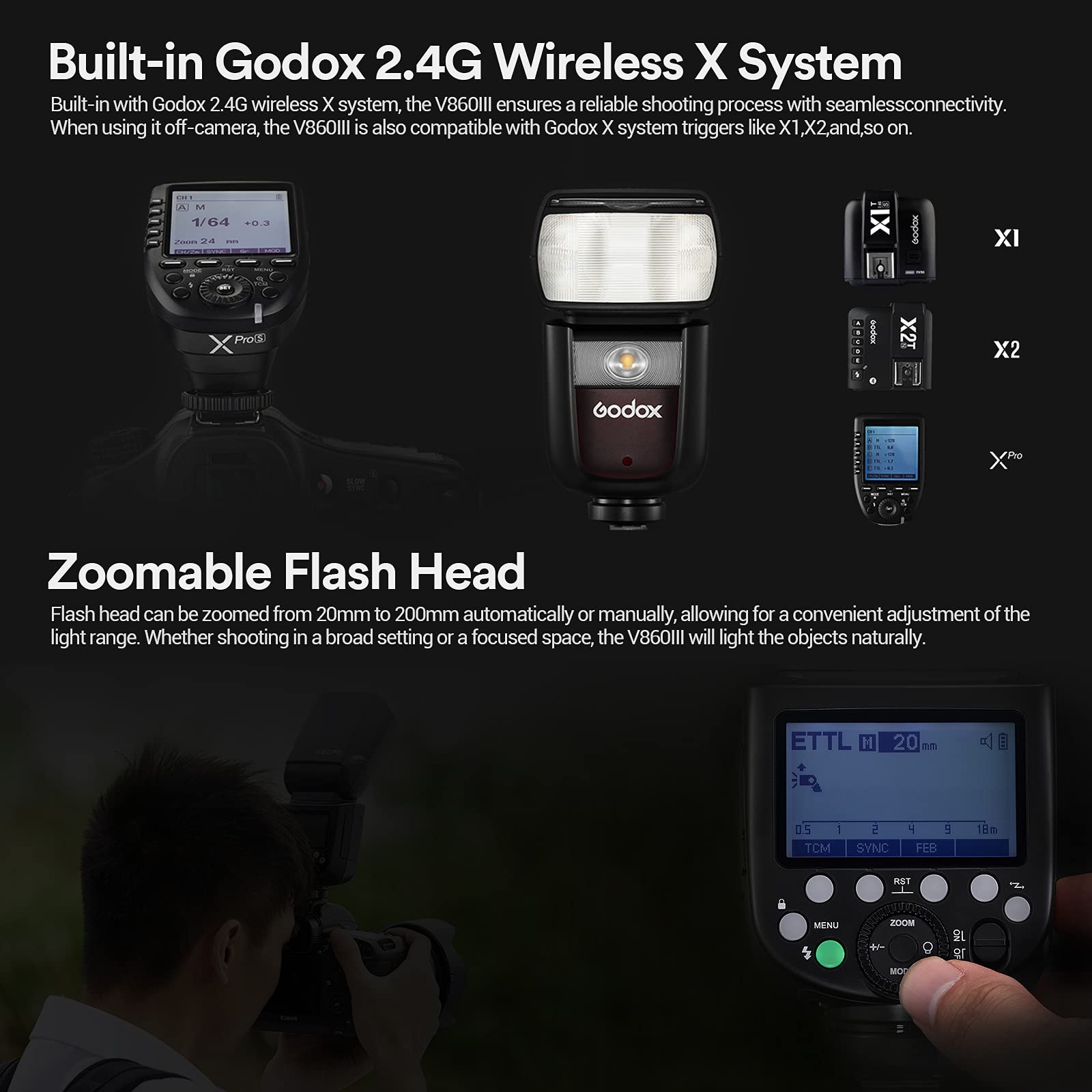 Godox V860III-N Camera Flash Speedlite Compatible for Nikon Camera, TTL On-Camera Flash Speedlight with Rechargeable Battery, 2.4G 1/8000s High-Speed Sync, 10 Levels LED Modeling Light