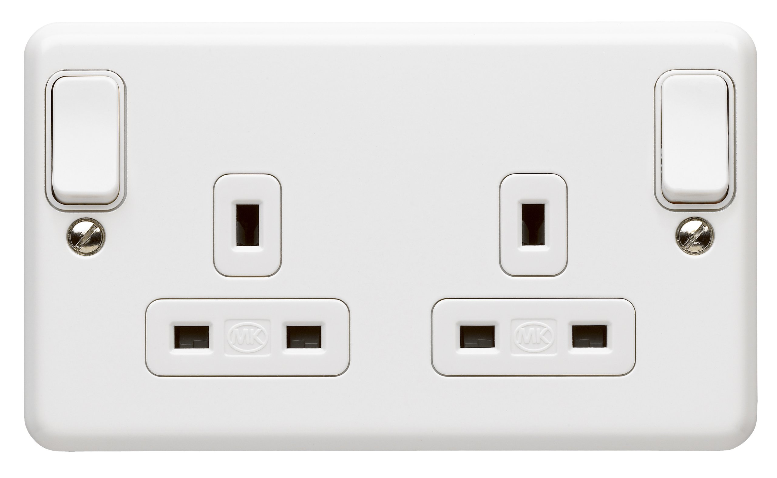 MK Metalclad Plus K3045 WHI 2-Gang 13 amp Double-Pole Switch Socket with Outboard Rockers