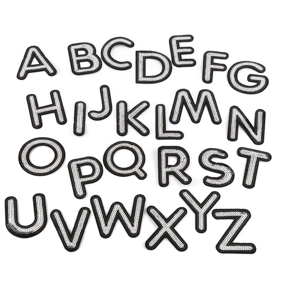 Iron on Patches Letters 26pcs A-Z Alphabet Patches Animal Shaped DIY Motif Iron On Or Sew On Patches Appliques for Jeans Jackets Backpacks(Sequin)