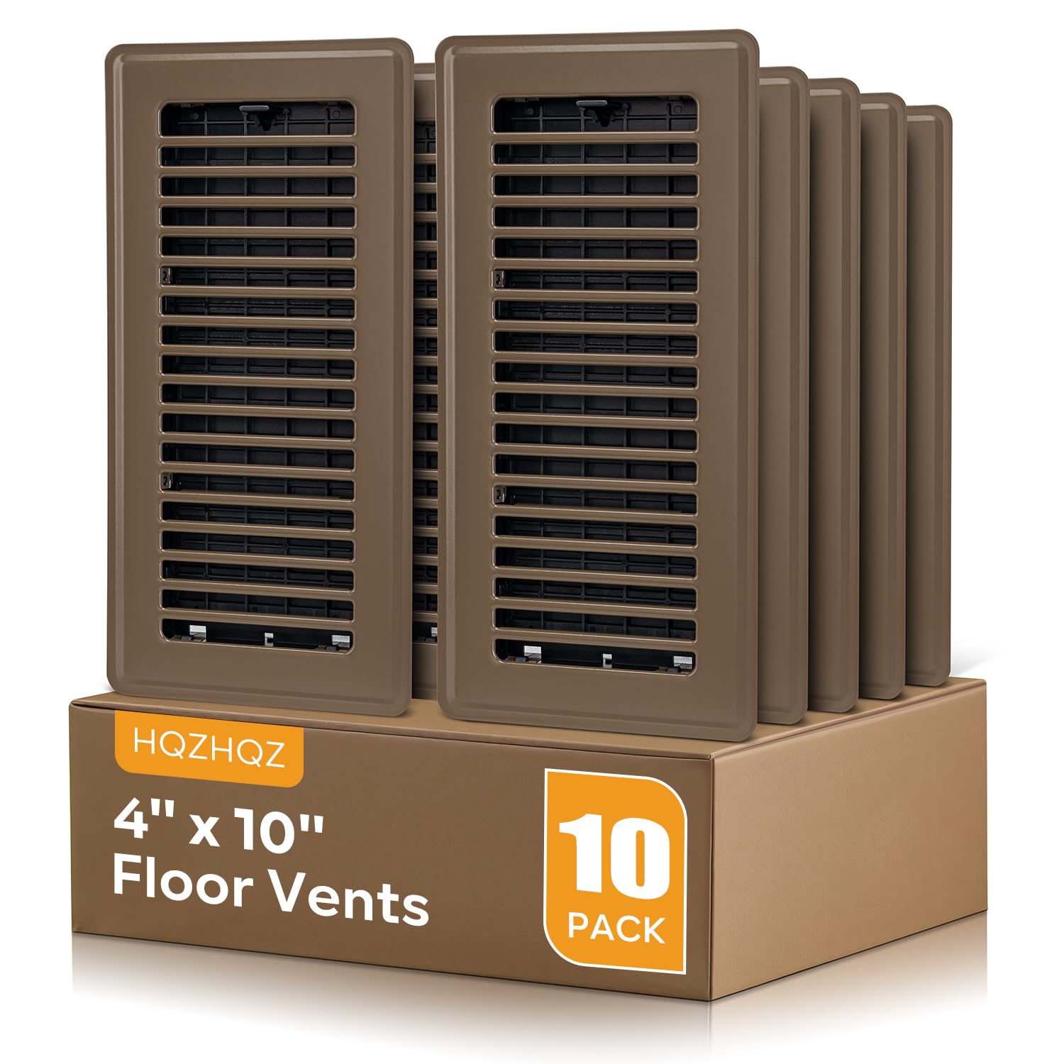 Photo 1 of Floor Register 4x10, Floor Vent Covers, Heavy Duty Steel Walkable Floor Vents, for Sidewall and Floor, Brown 10 Pack