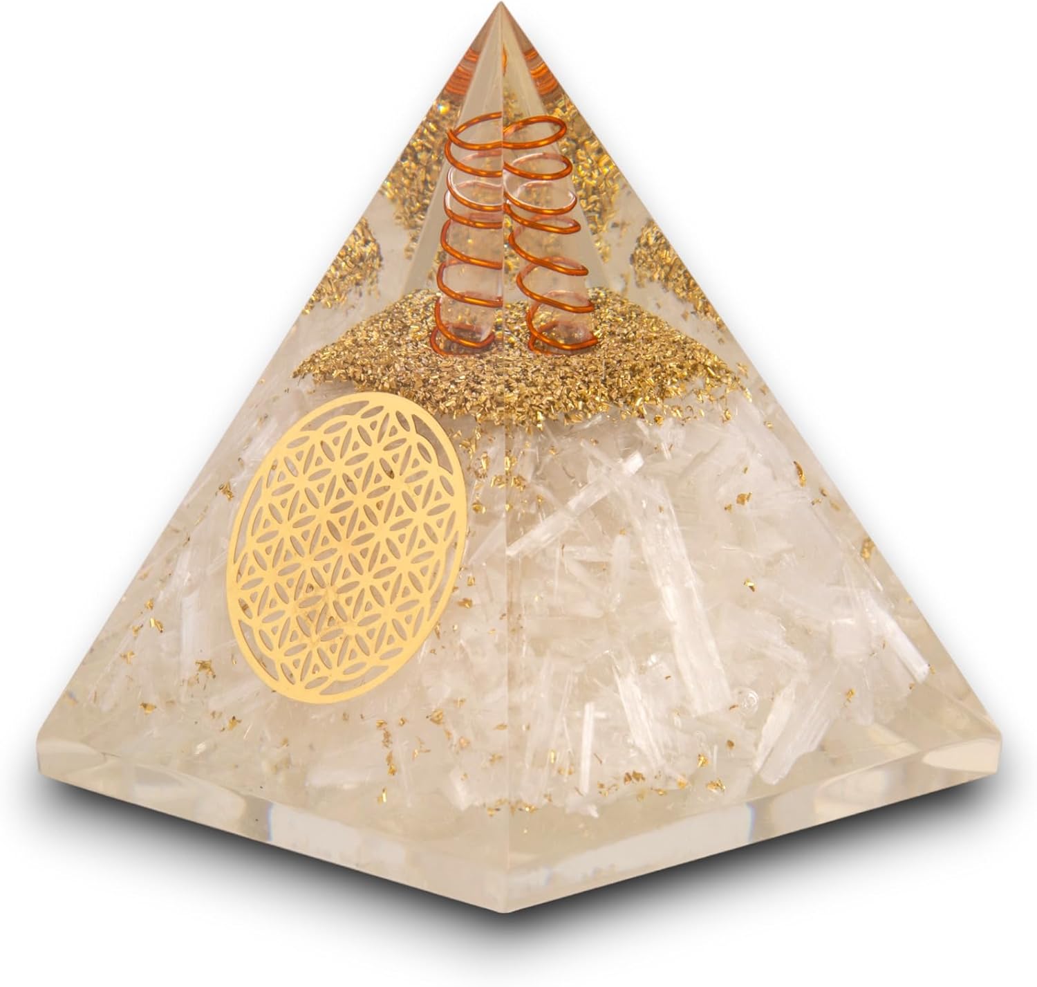 Mixed Media - Agate Mart Selenite Orgonite Pyramids, Harnessing Clarity and Protection with Black Tourmaline Pendant