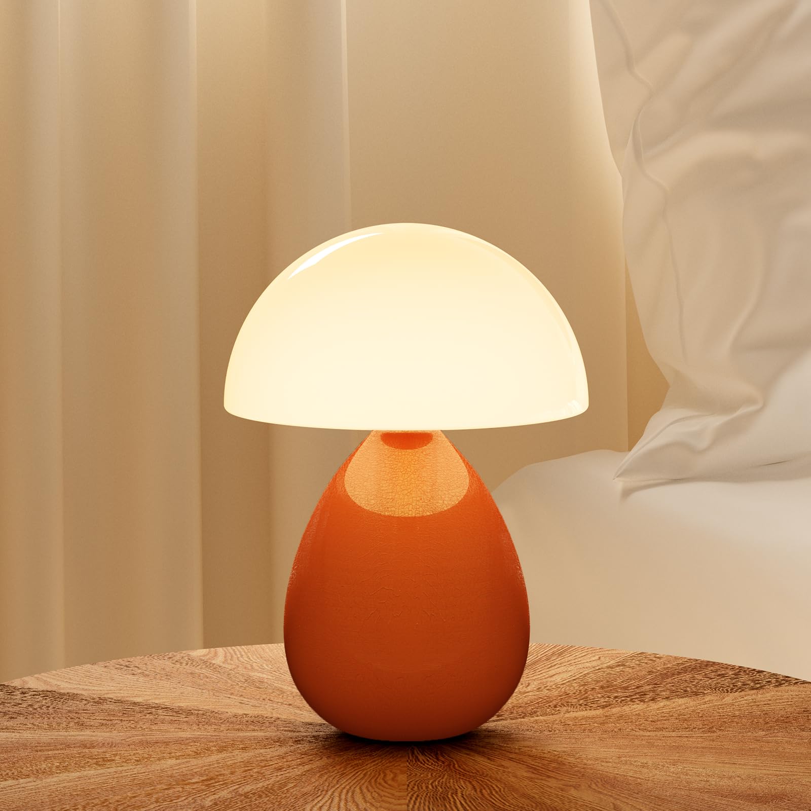Dawnwake Mushroom Lamp Table Lamp for Bedroom,Ice Crackle Desk Lamp Bedside Small Lamps for Living Room Night Stands,Table Lamps Cute Modern Mid Century Lamps (Orange-Ice Crackle) Image