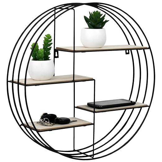 Wandregal Ø45x11cm mit 4 Ebenen Schwarz/Natur rund Wandboard Hängeregal