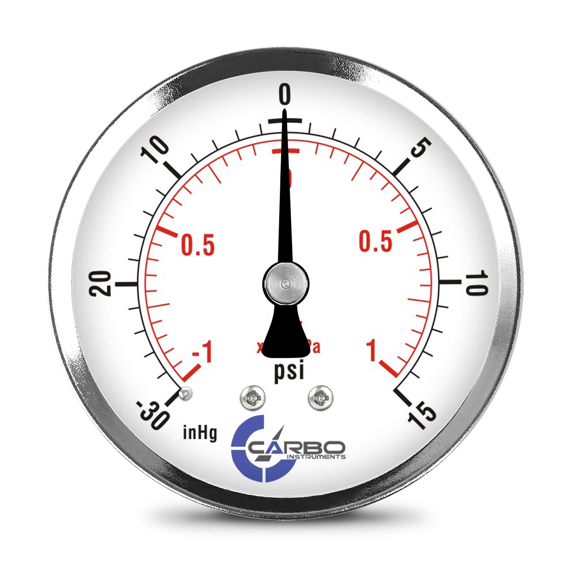 CARBO Instruments 2-1/2" Pressure Gauge, Chrome Plated Steel Case, Dry, Compound Vacuum -30 Hg - 0-15 psi Back Mount 1/4" NPT