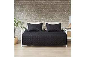 KEBURY 3 Piece Black Daybed Cover Set Twin Reversible Cozy Daybed Bedding Sets Double Sided Quilting Bedspread Coverlet Geometric Print Day Bed Cover All Season for Twin Bed with 2 Standard Shams,39"x75"