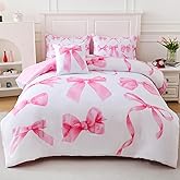 Mewevhom 6 Pieces Full Comforter Sets with Sheets Pink Bed in a Bag for Girls,Bow Comforter Set,Bow Full Bedding Sets for Kids