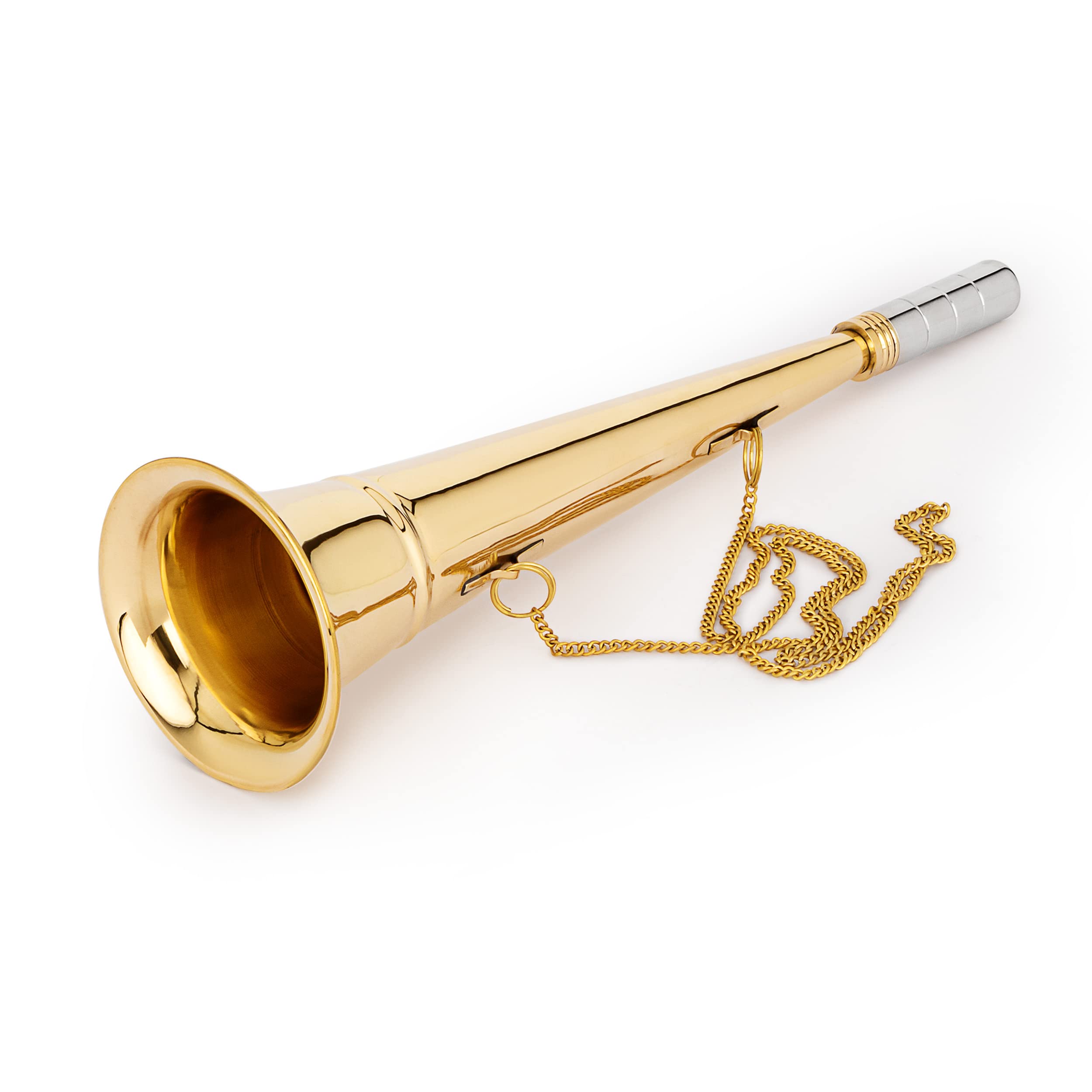 NKlaus 11699 Maritime Fog Horn Diameter 9.5 cm Solid Brass Silver with Chain Authentic Sound