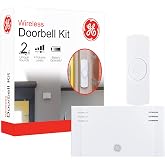 GE Wireless Doorbell Kit, Battery-Operated Receiver, 1 Push Button | 2 Melodies, 4 Volume Levels Doorbell Chime, Classroom, Home, Store Doorbell, 150 Ft Range, Mountable, White, 19247