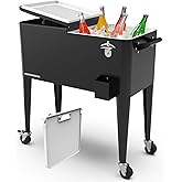 Permasteel Party Cooler with Divider, Spacious 80-Qt Capacity, Chills 36hrs, Serving Tray, Rolling Ice Chest for Indoor and Outdoor Entertainment