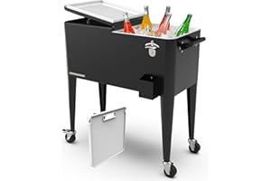Permasteel 80 Quart Party Cooler, Rolling Ice Chest with Wheels and Handles for Indoor Outdoor Patio