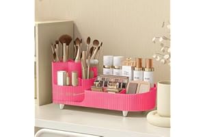 KQJS 2023 New Makeup Organizer,Rotating Large Capacity Cosmetic Display Case,Bathroom Counter Storager,Cosmetics Shelf Organizer,Easy to hold all of your Skincare products(M, Pink)