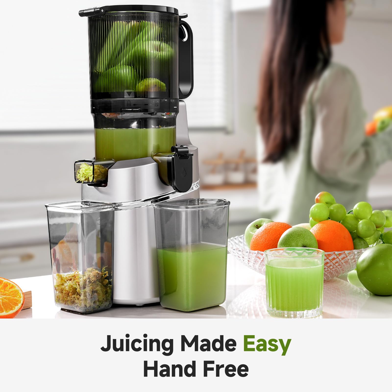 AMZCHEF 250W Automatischer All-In-One Entsafter, 145MM Öffnung und 1,8L entsafter für Gemüse und Obst, Kaltpresse Slow Juicer Testsieger mit Dreifachem Filter - Silber 6