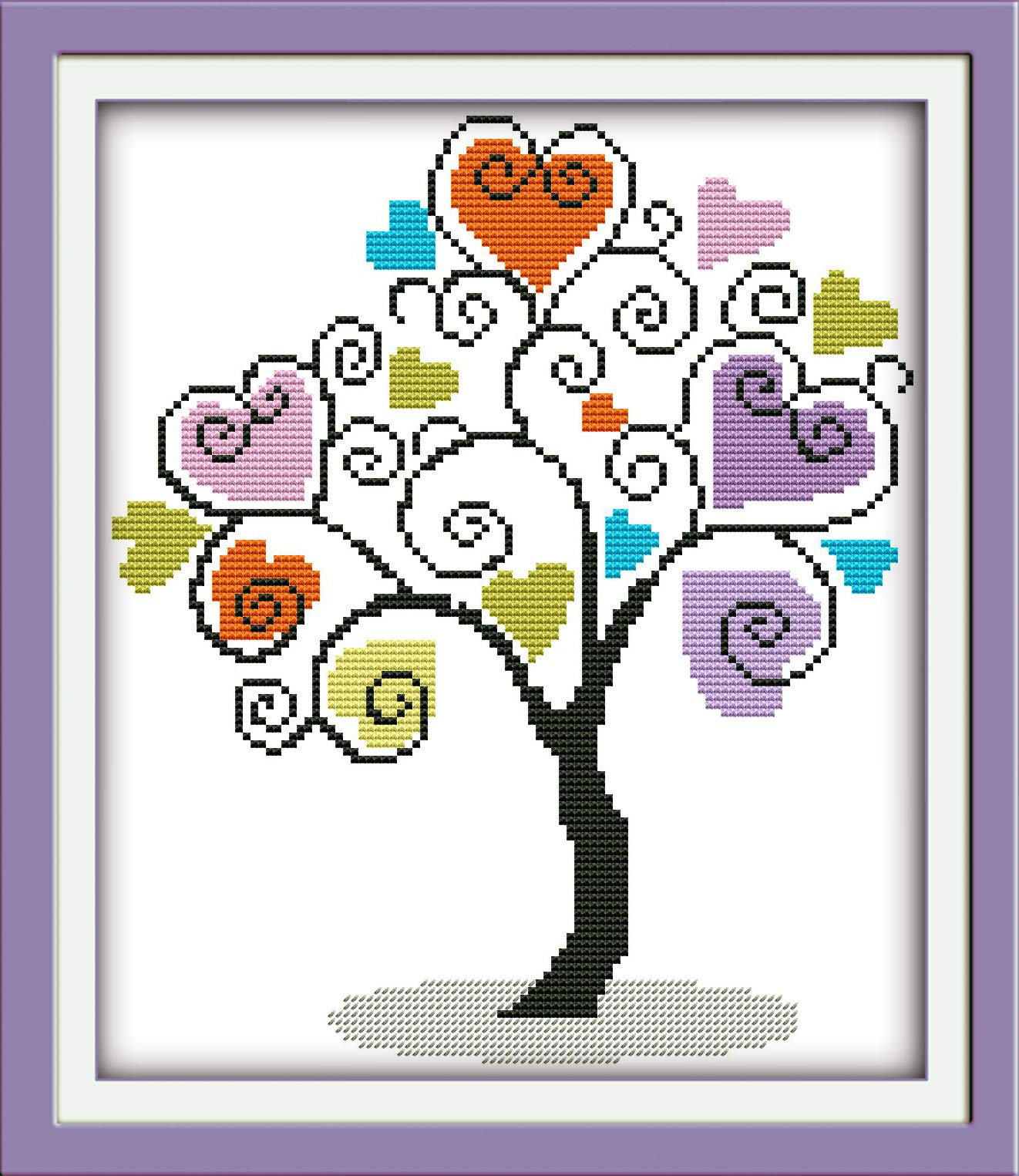 OWN4B Cross Stitch Kits Stamped, The Giving Tree (2) Printed Pattern 11CT 13.4x15.4 inch DIY Embroidery Kit