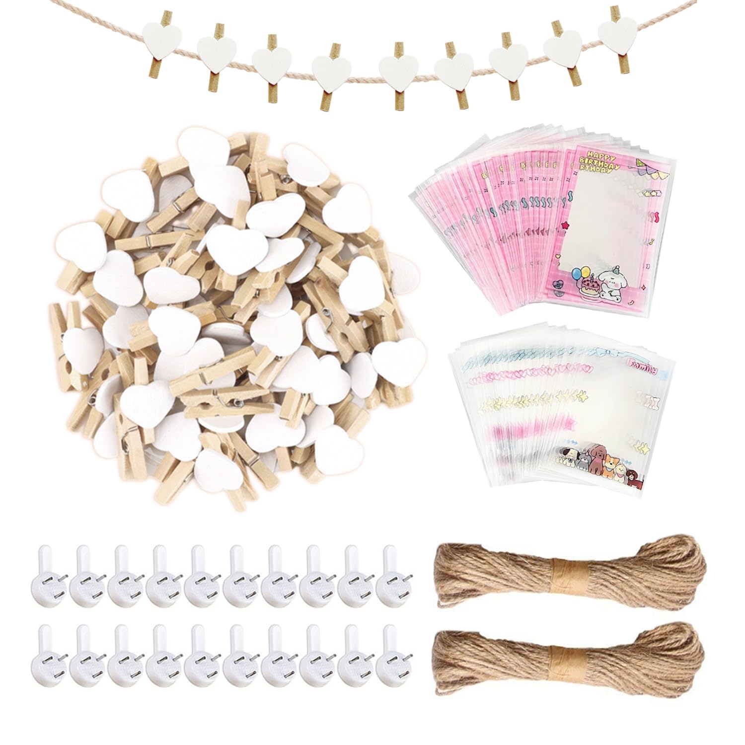 USHXVG 100Pcs Wooden Love Clips & 20Pcs PVC Photo Card Holders, DIY Art Display Kit for Adults, Unisex, All Seasons, Not Foldable